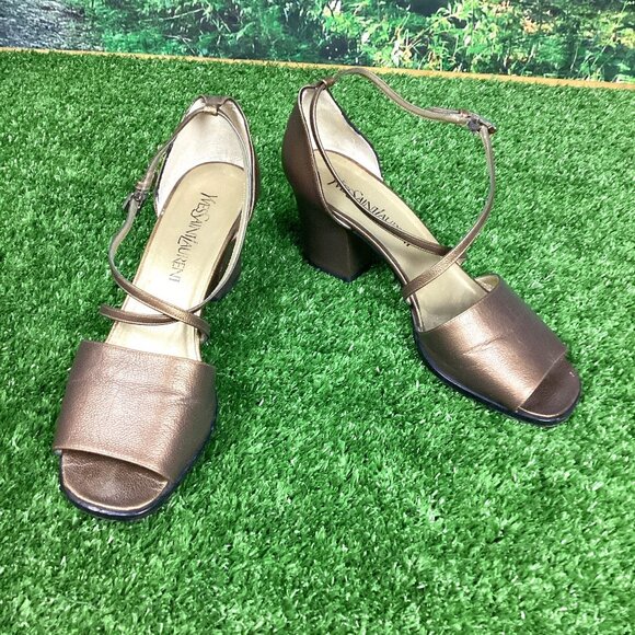 YSL Yves Saint Laurent Open Toe Block Heel Sandals 8M - Picture 1 of 12